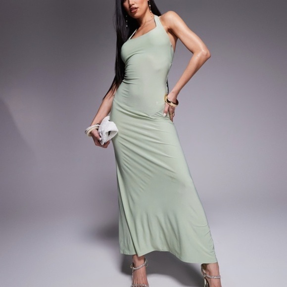 ASOS Dresses & Skirts - ASOS Sage Green Halter Maxi Dress